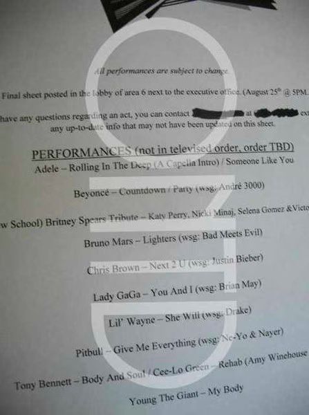 MTV VMA 2011 Performance Setlist