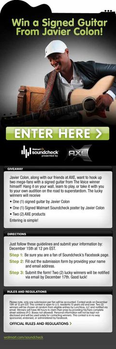 Win a Signed Guitar from Javier Colon and Walmart Soundcheck