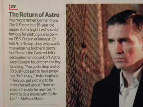 Astro to guest on Person of Interest 02 2012 01 20