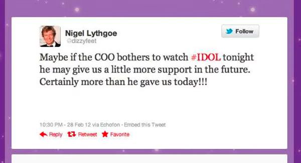 Nigel Lythgoe calls out COO of FOX Television for non support of American Idol