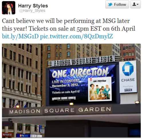 One Direction to headline Madison Square Garden