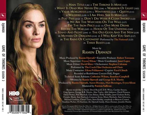 Game of Thrones  Season 2 Soundtrack  Track List 02 2012 05 23