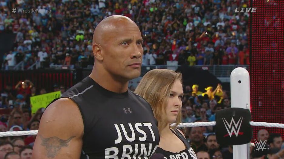 The Rock and Ronda Rousey at Wrestlemania 31