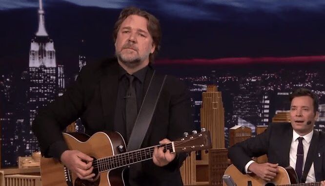 Russell Crowe sings super-catchy Balls in Your Mouth on The Tonight Show