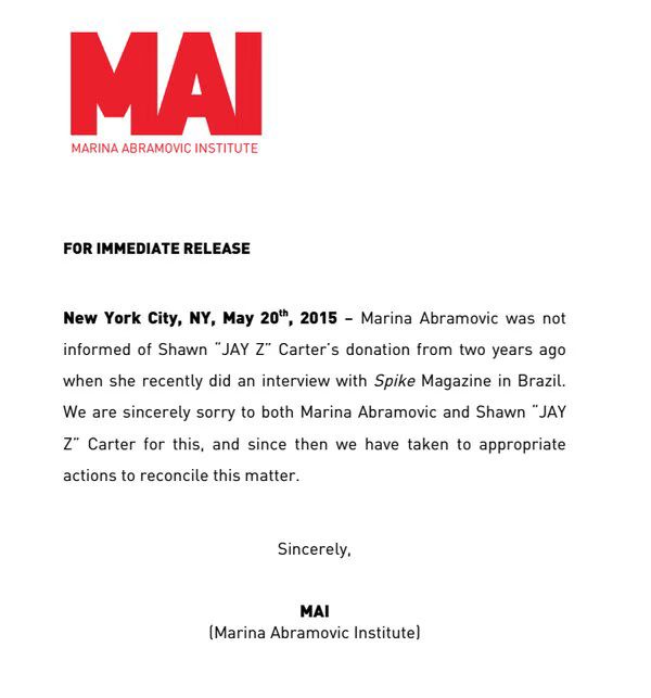 Marina Abramovic Apologizes For Calling Jay-Z A Flake