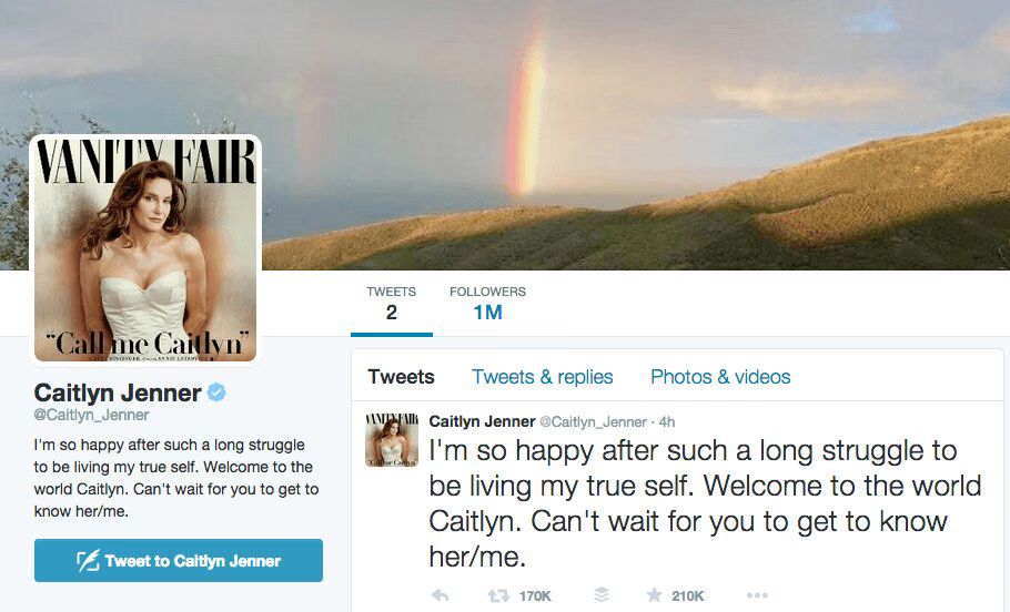 Caitlyn Jenner Twitter 1M