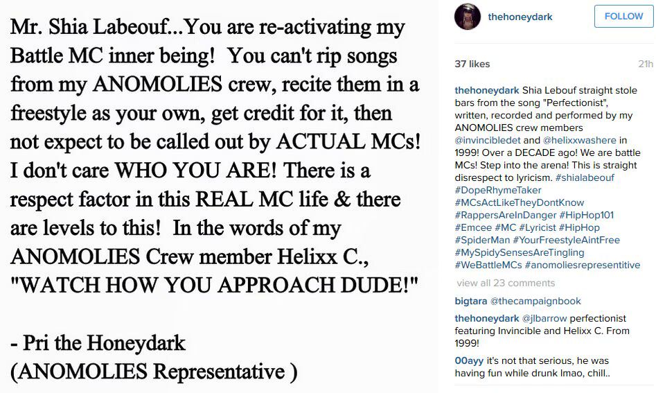 Shia LeBouf Plagiarized Rap
