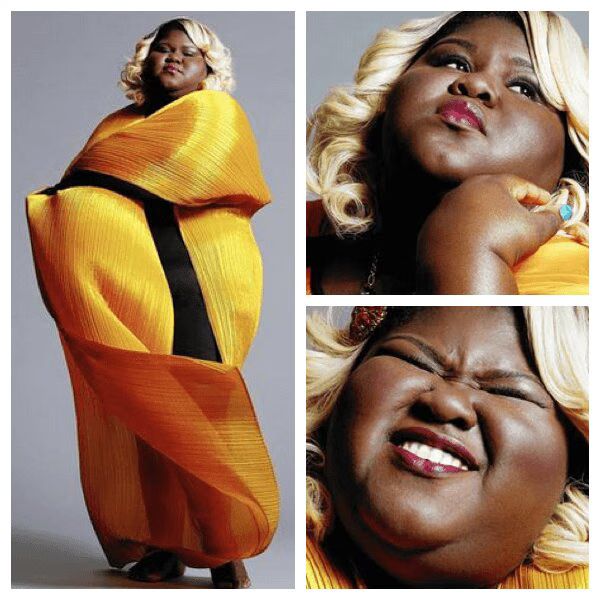 (Harrison Hillman, Chicago Tribune) Actress Gabourey Sidibe wearing Pleats Please by Issey Miyake, at tribecaisseymiyake.com and a Meadham Kirchhoff jeweled heart hair pendant at Ikram, Chicago.