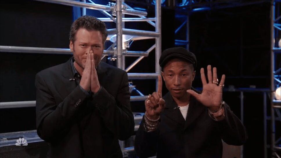 Blake Shelton and Pharrell Williams Campaign for 'The Voice' Emmy Win (VIDEO)