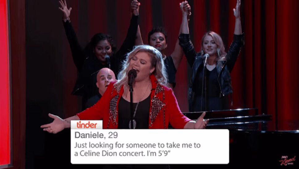 Kelly Clarkson sings Tinder Profiles on Jimmy Kimmel Live (VIDEO)