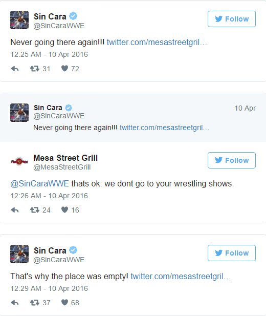 WWE Star Sin Cara Involved In Twitter Feud With Restaurant Owner