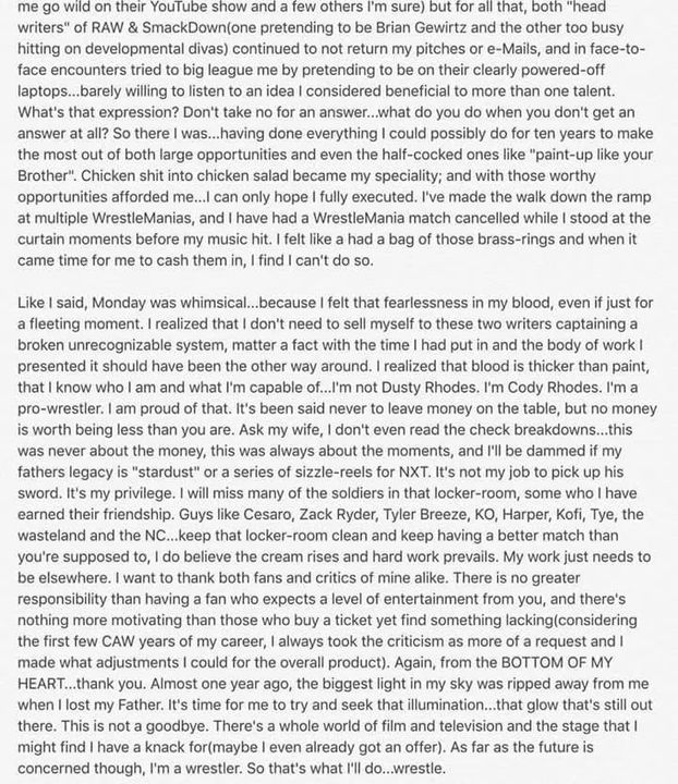 Release statement from Cody Rhodes