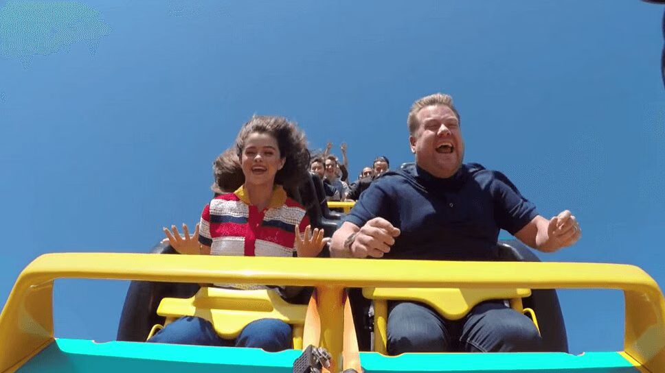 Selena Gomez Duets On Rollercoaster With James Corden on Carpool Karaoke (VIDEO)