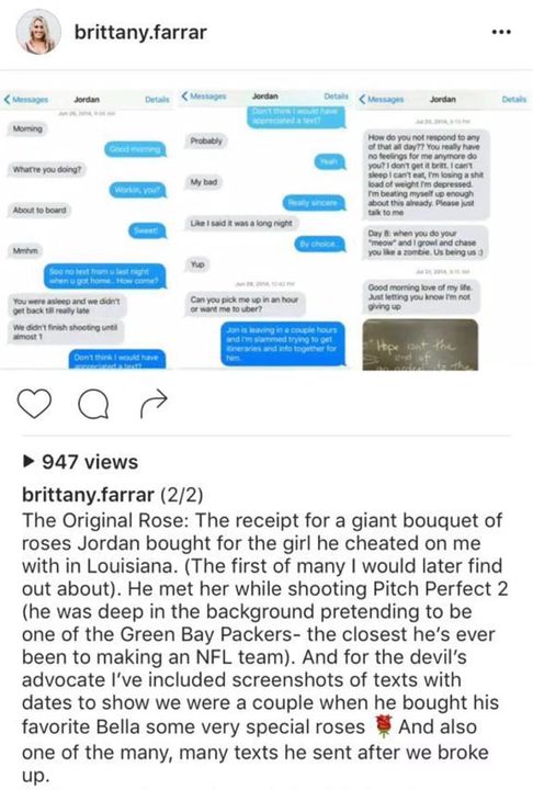 Bachelorette winner Jordan Rodgers called out by girlfriend on Instagram