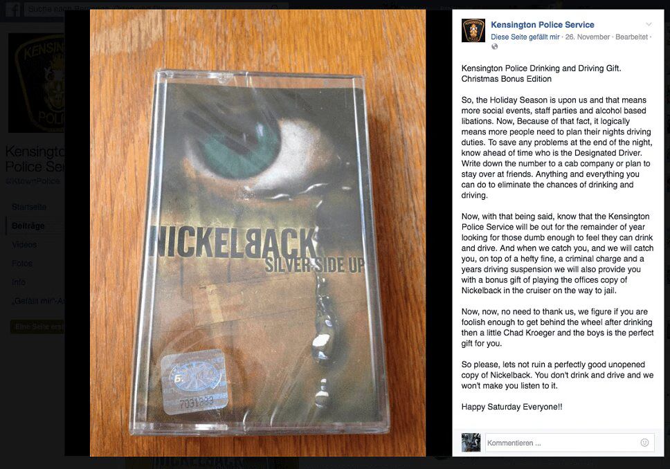 Canadian Cops Are Threatening To Punish Drunk Drivers With Nickleback