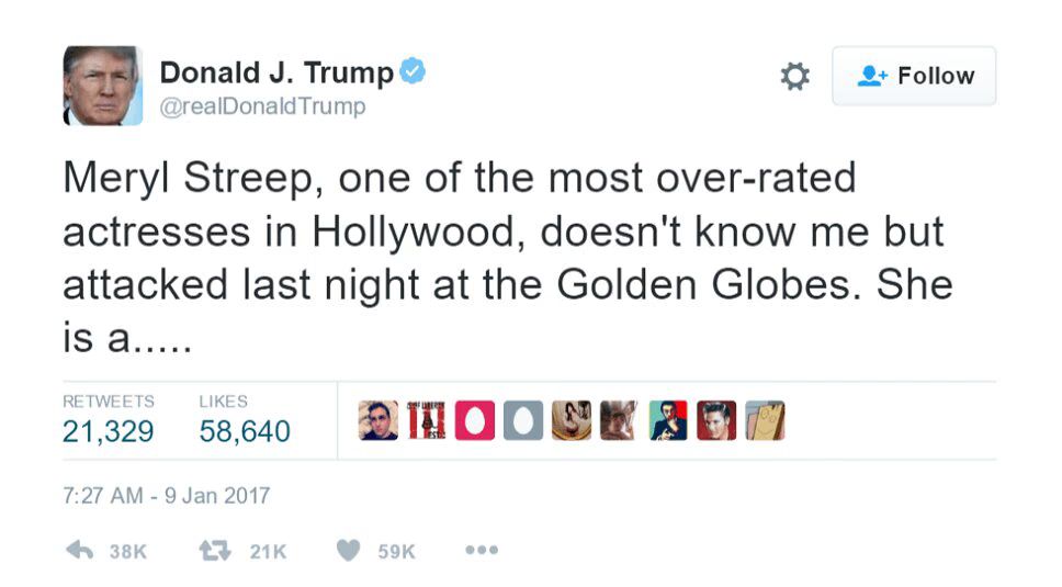 Donald Trump Strikes Back At Meryl Streep, To The Surprise of No One